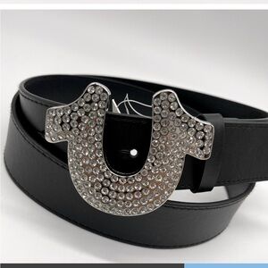 Tru Religion Black horseshoe Crystal belt never worn like new size Lrg/X Large